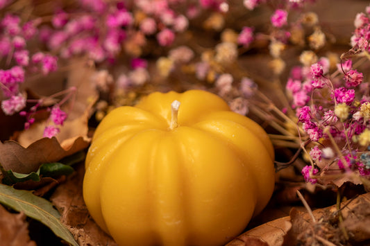 Autumn Beeswax Pumpkin Candle, Perfect for Autumn & Halloween Decor, Handmade from 100% beeswax sourced from small-scale London beekeepers, Perfect Autumn gift, Candle centrepiece