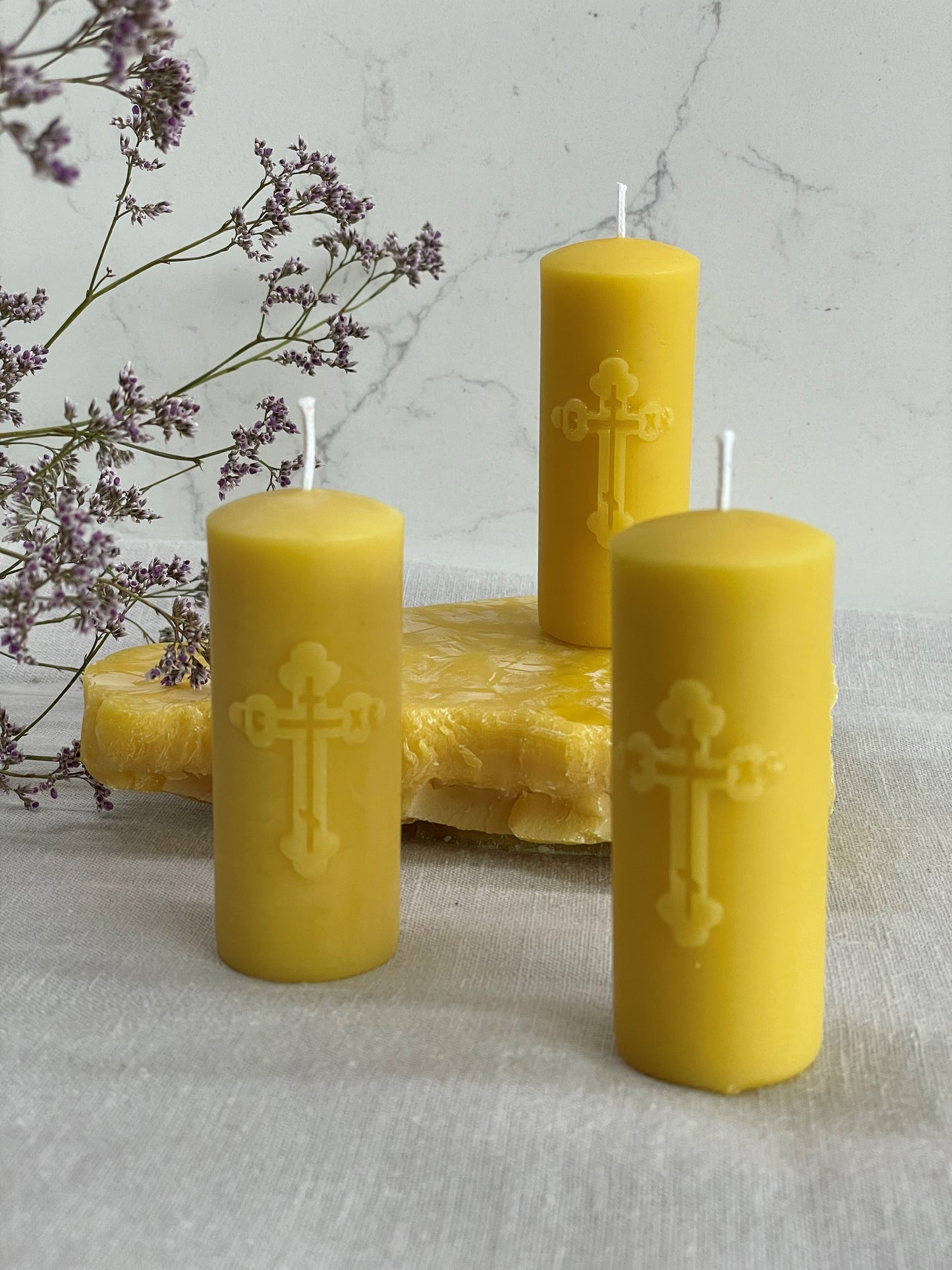 Set of 2 pure beeswax Orthodox Church pillar candles, Religious candle, Memorial candle, Meditation candle, Candles made from 100% pure beeswax sourced from small-scale London beekeepers