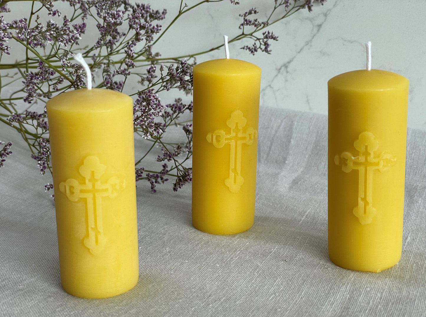 Set of 2 pure beeswax Orthodox Church pillar candles, Religious candle, Memorial candle, Meditation candle, Candles made from 100% pure beeswax sourced from small-scale London beekeepers