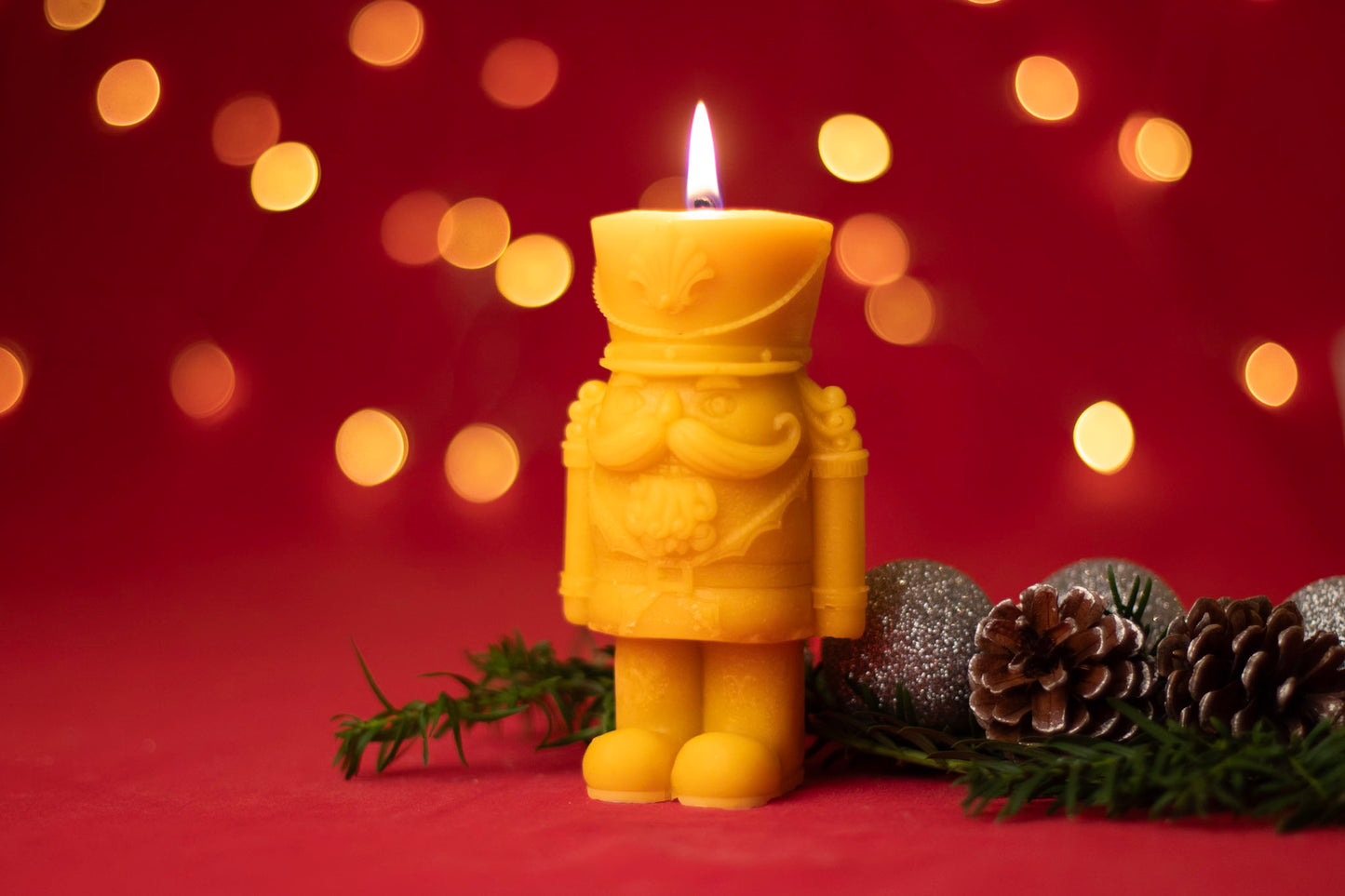 Festive Nutcracker Beeswax Candle, Pure Beeswax Christmas Candle,  Handmade from 100% beeswax sourced from small-scale London beekeepers, Perfect Winter gift, Candle centrepiece, Christmas stocking filler