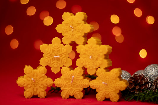 Pure Beeswax Snowflake Candle, Handcrafted in London, Sustainable, Natural & Unique Winter Gift