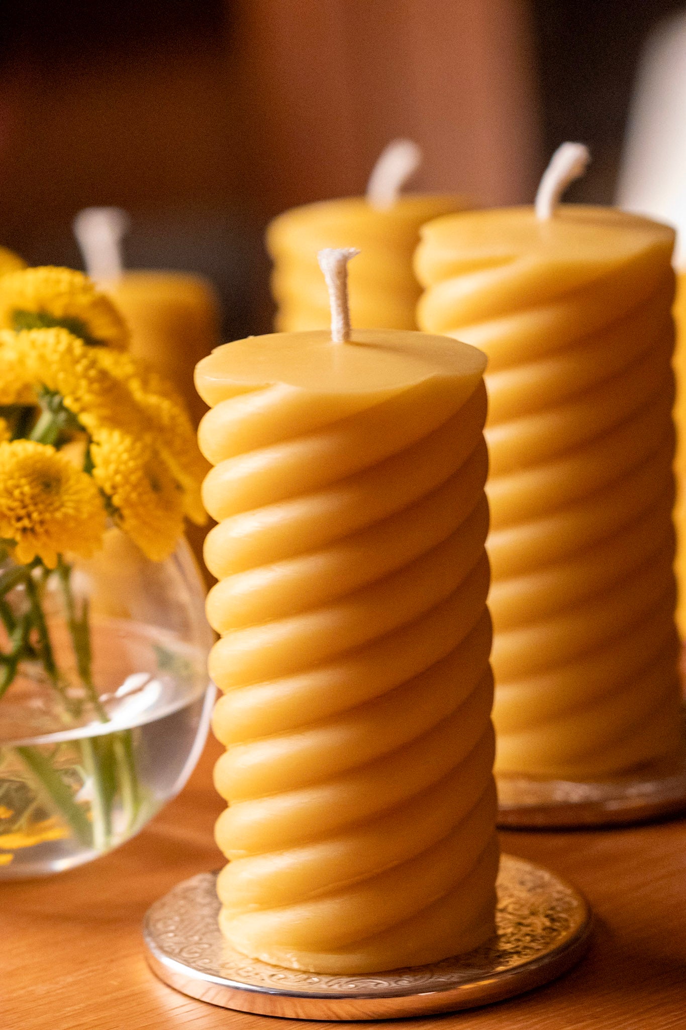 Pure beeswax spiral pillar candle, Candles made from 100% pure beeswax sourced from small-scale London beekeepers