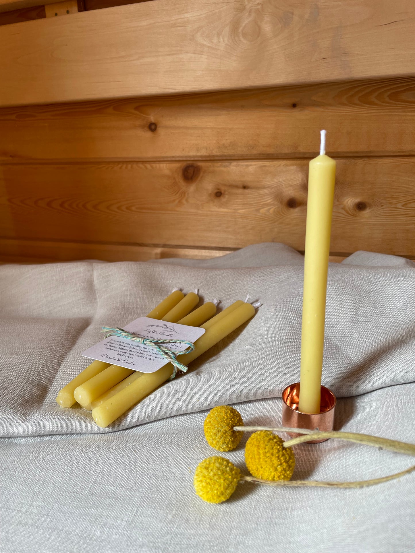 Relax and unwind pure beeswax candle gift set.  6 beeswax candles with solid copper holder. Pure beeswax meditation candles. Calming and relaxing candle set. Candles made from 100% pure beeswax sourced from small-scale London beekeepers. Friendship gift