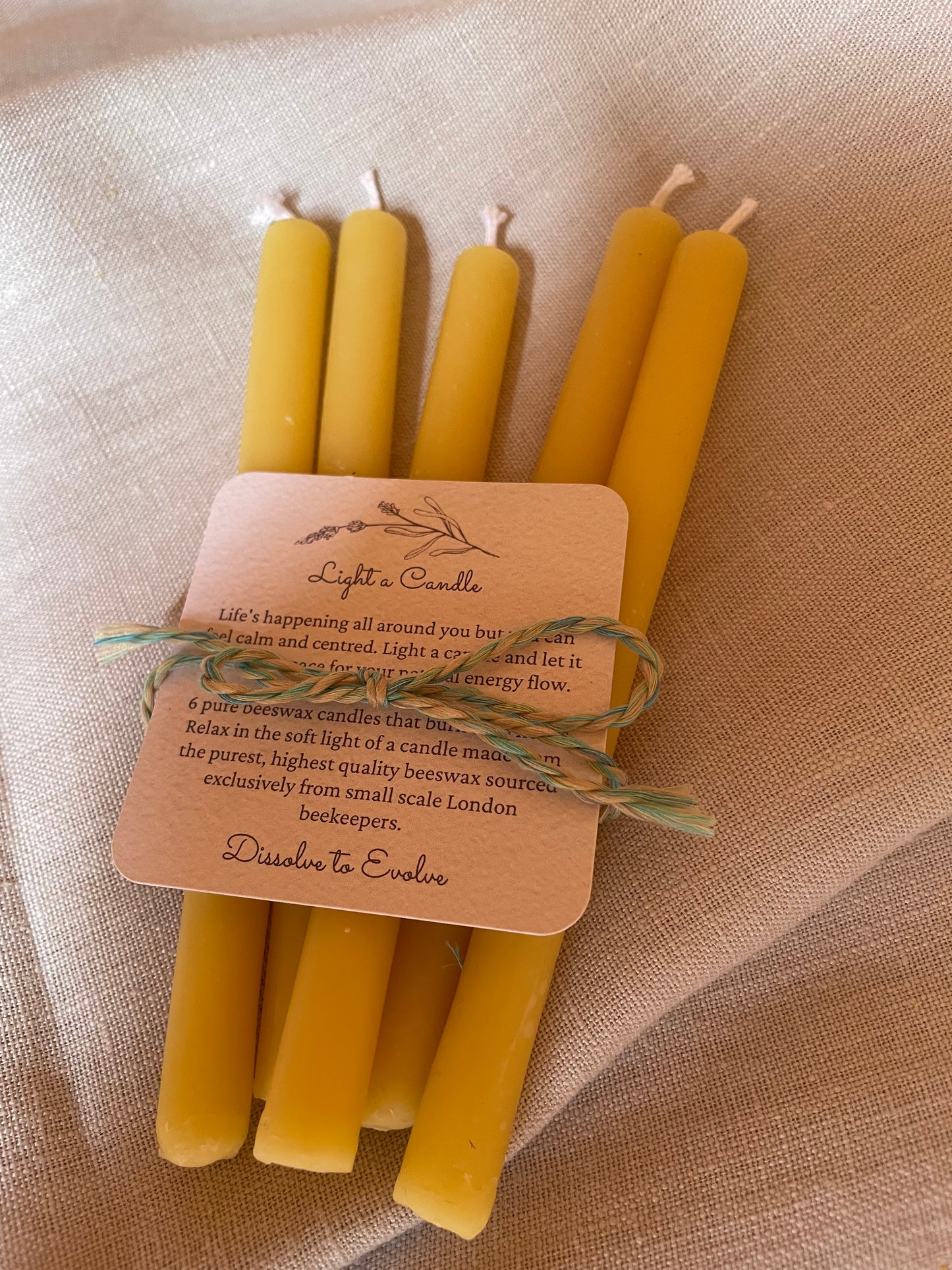 Relax and unwind pure beeswax candle gift set.  6 beeswax candles with solid copper holder. Pure beeswax meditation candles. Calming and relaxing candle set. Candles made from 100% pure beeswax sourced from small-scale London beekeepers. Friendship gift