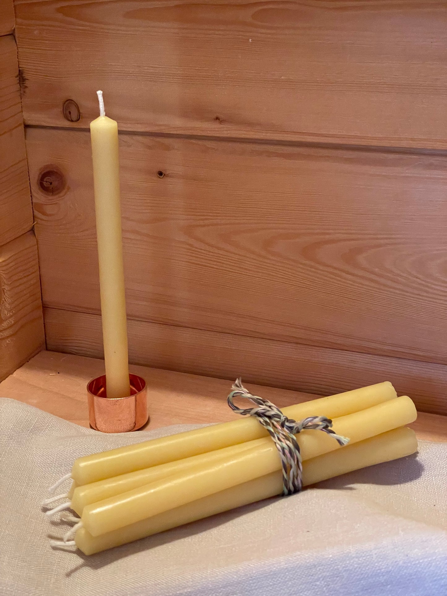 Relax and unwind pure beeswax candle gift set.  6 beeswax candles with solid copper holder. Pure beeswax meditation candles. Calming and relaxing candle set. Candles made from 100% pure beeswax sourced from small-scale London beekeepers. Friendship gift