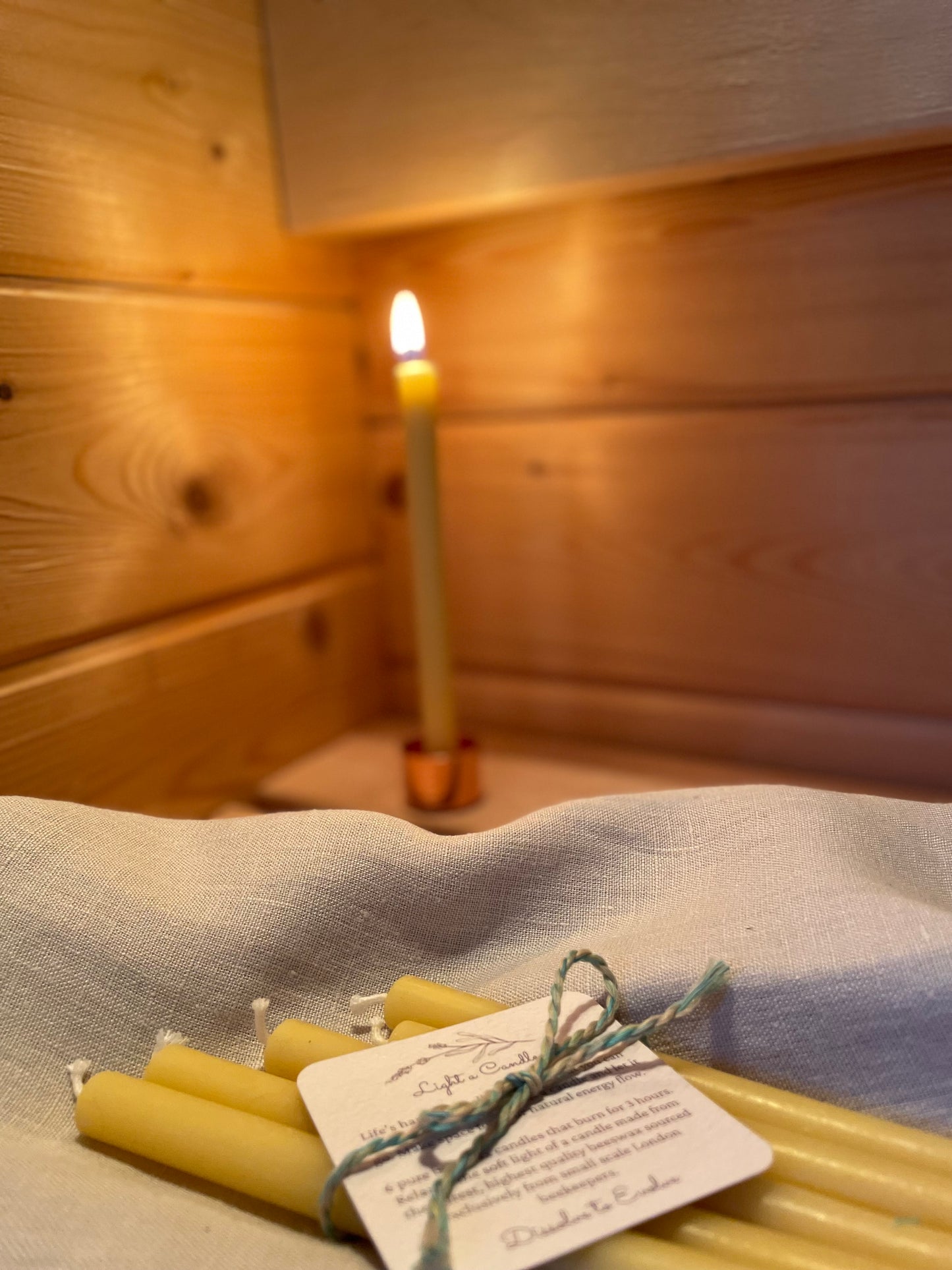 Relax and unwind pure beeswax candle gift set.  6 beeswax candles with solid copper holder. Pure beeswax meditation candles. Calming and relaxing candle set. Candles made from 100% pure beeswax sourced from small-scale London beekeepers. Friendship gift