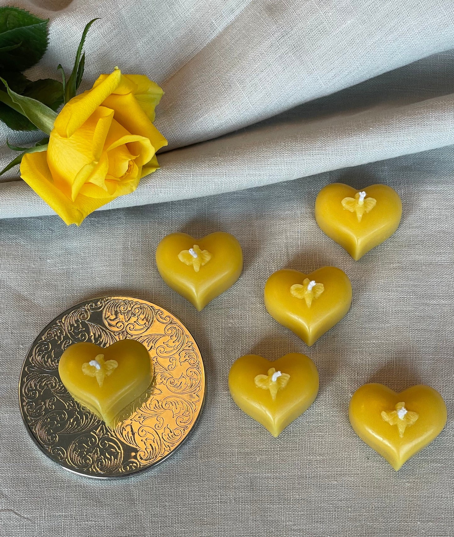 6 Pure Beeswax Bee Heart Tealights, Sustainable candles, Tealight candle gift set,  Zero waste refills, Candles made from 100% beeswax sourced from small-scale London beekeepers
