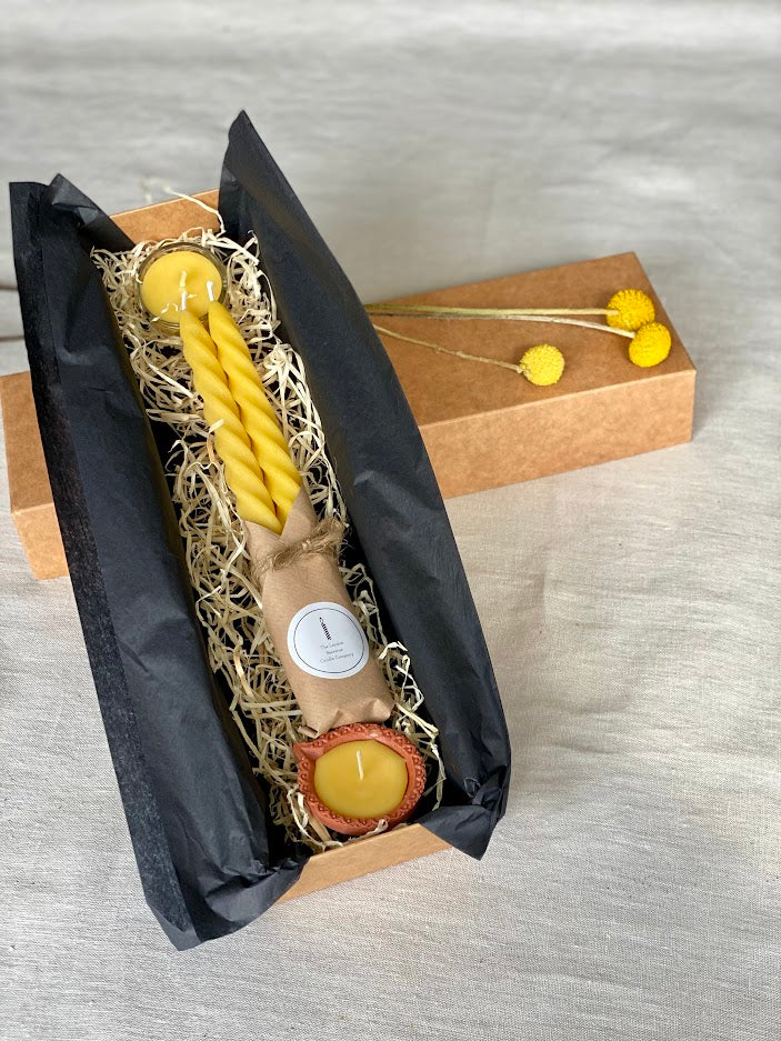 Pure beeswax eco-friendly candle gift set, Candles made from 100% pure beeswax sourced from small-scale London beekeepers, Ribbon gift wrapped, Bess friendly candle gifts, Eco-luxury, Friendship gift, Thank you gift