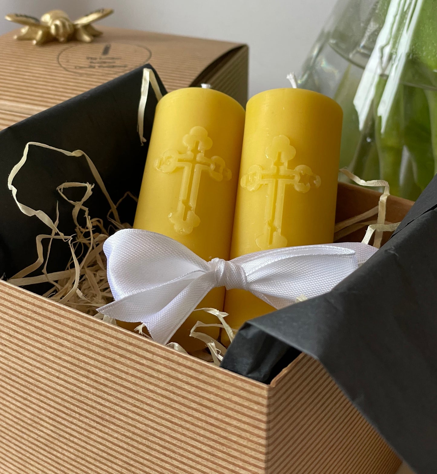 Set of 2 pure beeswax Orthodox Church pillar candles, Religious candle, Memorial candle, Meditation candle, Candles made from 100% pure beeswax sourced from small-scale London beekeepers