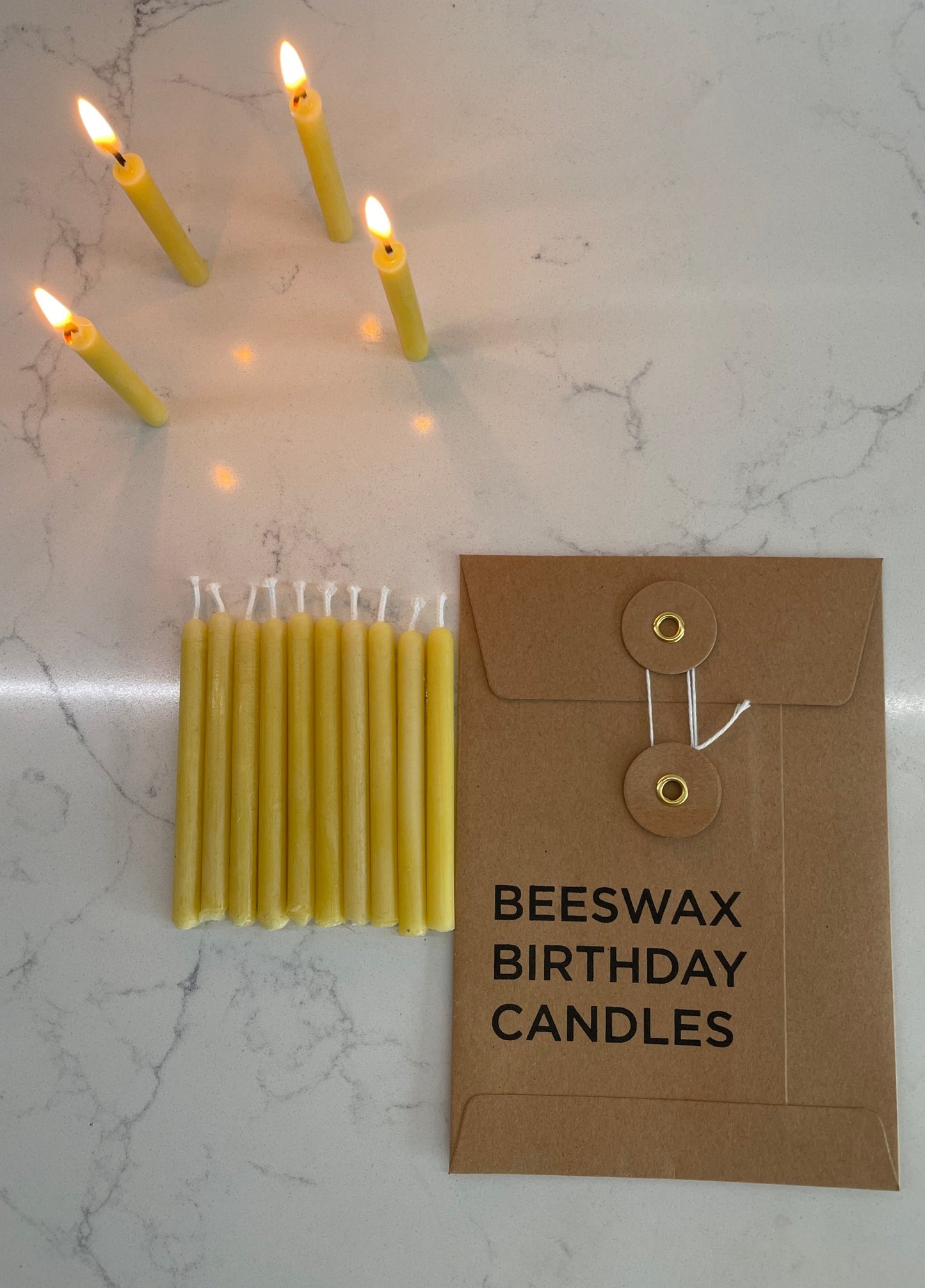 BEESWAX BIRTHDAY CANDLES with solid copper candle holder, Set of 10 Candles, Zero waste candles, Natural Celebratory Candles, Cake Candles, Clean & Healthy Candles, Smokeless & Dripless candles