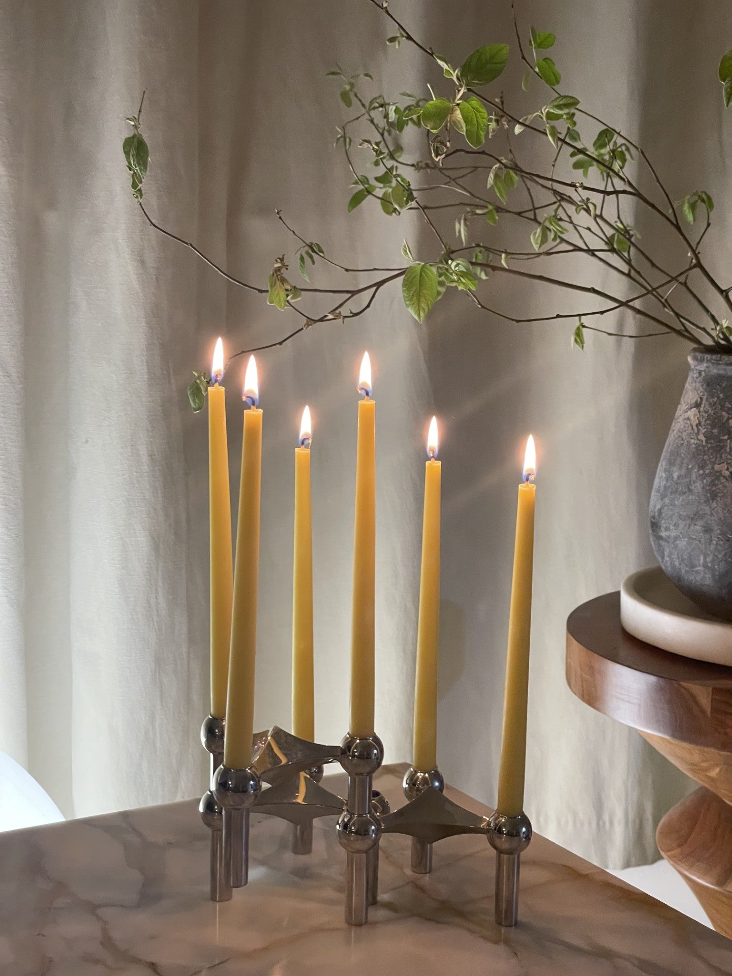 NEW Hand-Poured Pure Beeswax 6 Taper Candles – Designed for the iconic STOFF Nagel candle holder, Long burning and Non-drip tapers, Eco-friendly,  Natural candles, Candles made from 100% pure beeswax sourced from small-scale London beekeepers