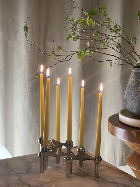 NEW Hand-Poured Pure Beeswax 6 Taper Candles – Designed for the iconic STOFF Nagel candle holder, Long burning and Non-drip tapers, Eco-friendly,  Natural candles, Candles made from 100% pure beeswax sourced from small-scale London beekeepers