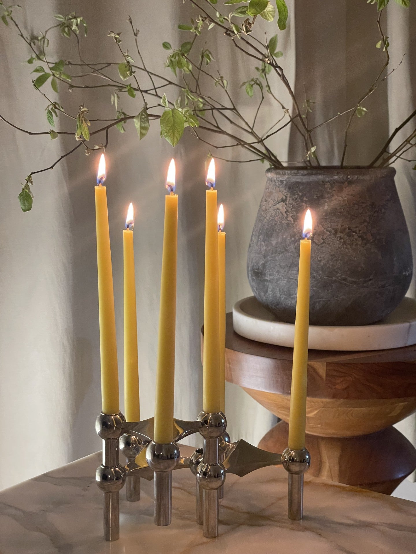 NEW Hand-Poured Pure Beeswax 6 Taper Candles – Designed for the iconic STOFF Nagel candle holder, Long burning and Non-drip tapers, Eco-friendly,  Natural candles, Candles made from 100% pure beeswax sourced from small-scale London beekeepers