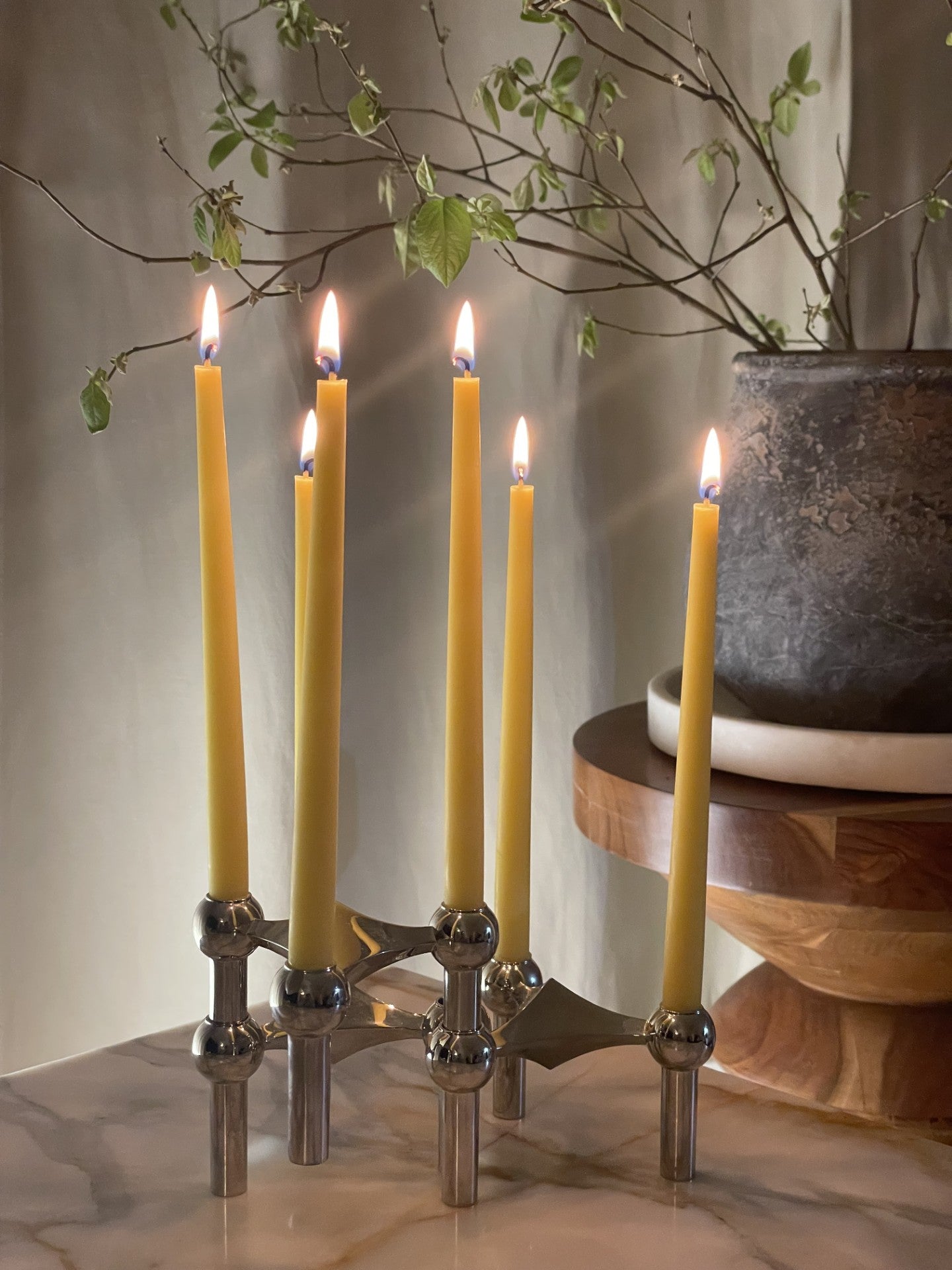NEW Hand-Poured Pure Beeswax 6 Taper Candles – Designed for the iconic STOFF Nagel candle holder, Long burning and Non-drip tapers, Eco-friendly,  Natural candles, Candles made from 100% pure beeswax sourced from small-scale London beekeepers