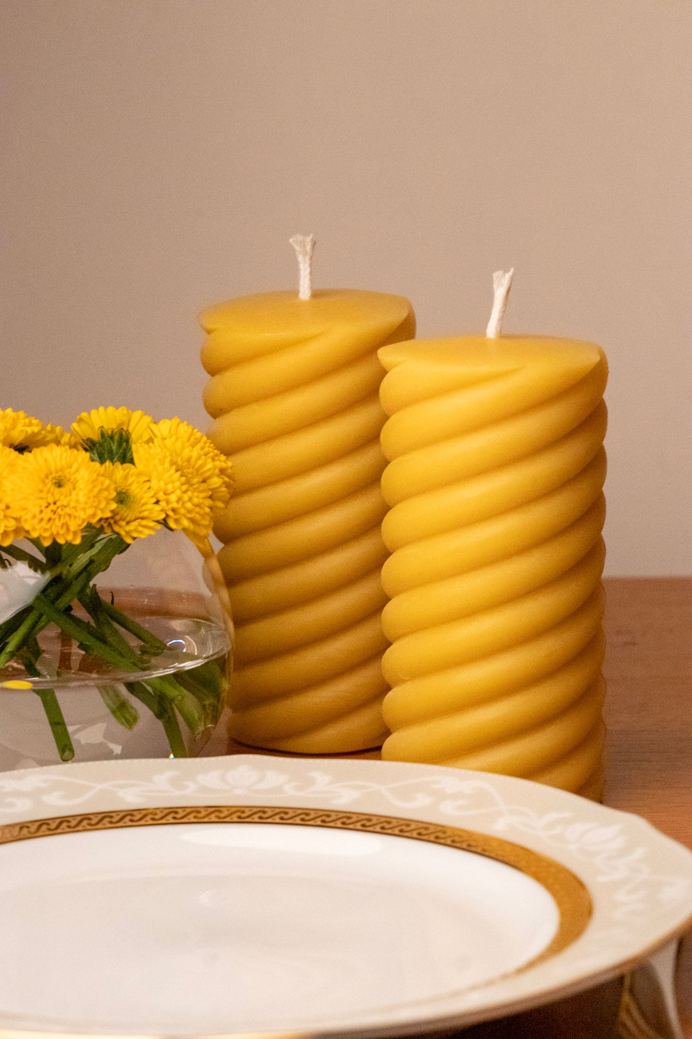 Pure beeswax spiral pillar candle, Candles made from 100% pure beeswax sourced from small-scale London beekeepers