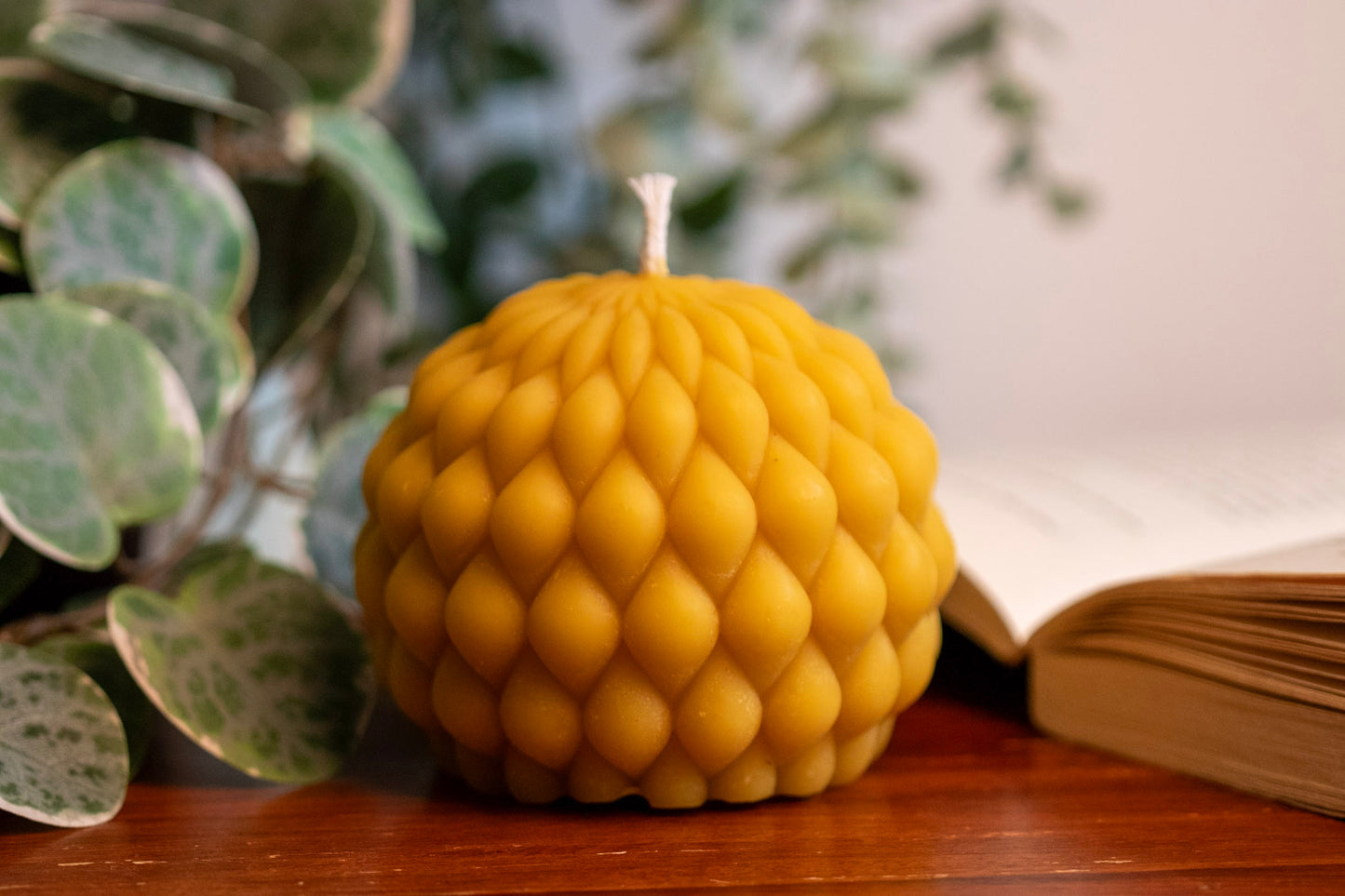 Autumn seasonal candle, Large pure beeswax centrepiece ball candle,  Environmental and sustainable candle, Slow burning, Artistically beautiful candle to burn, Eco-friendly luxury natural gift, Pillar candle, Supporting urban London beekeepers