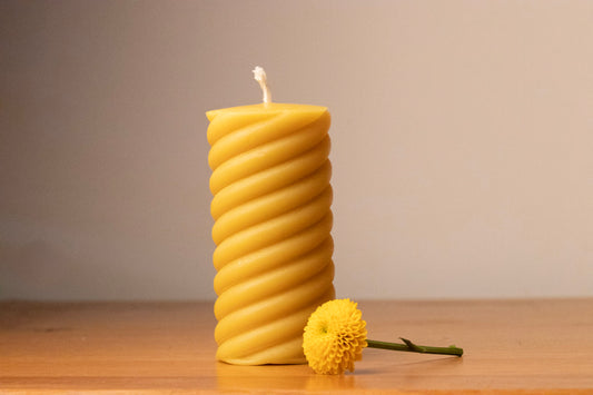 Pure beeswax spiral pillar candle, Candles made from 100% pure beeswax sourced from small-scale London beekeepers