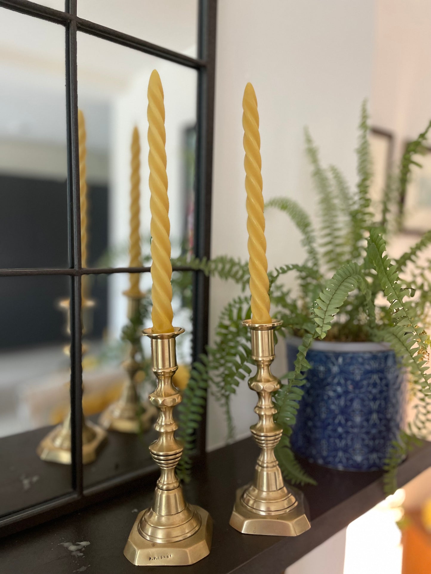 Beautiful pair of petite vintage brass candlesticks with square base. Classic Victorian beehive diamond style. Solid brass candlesticks 18cm. Candle gift