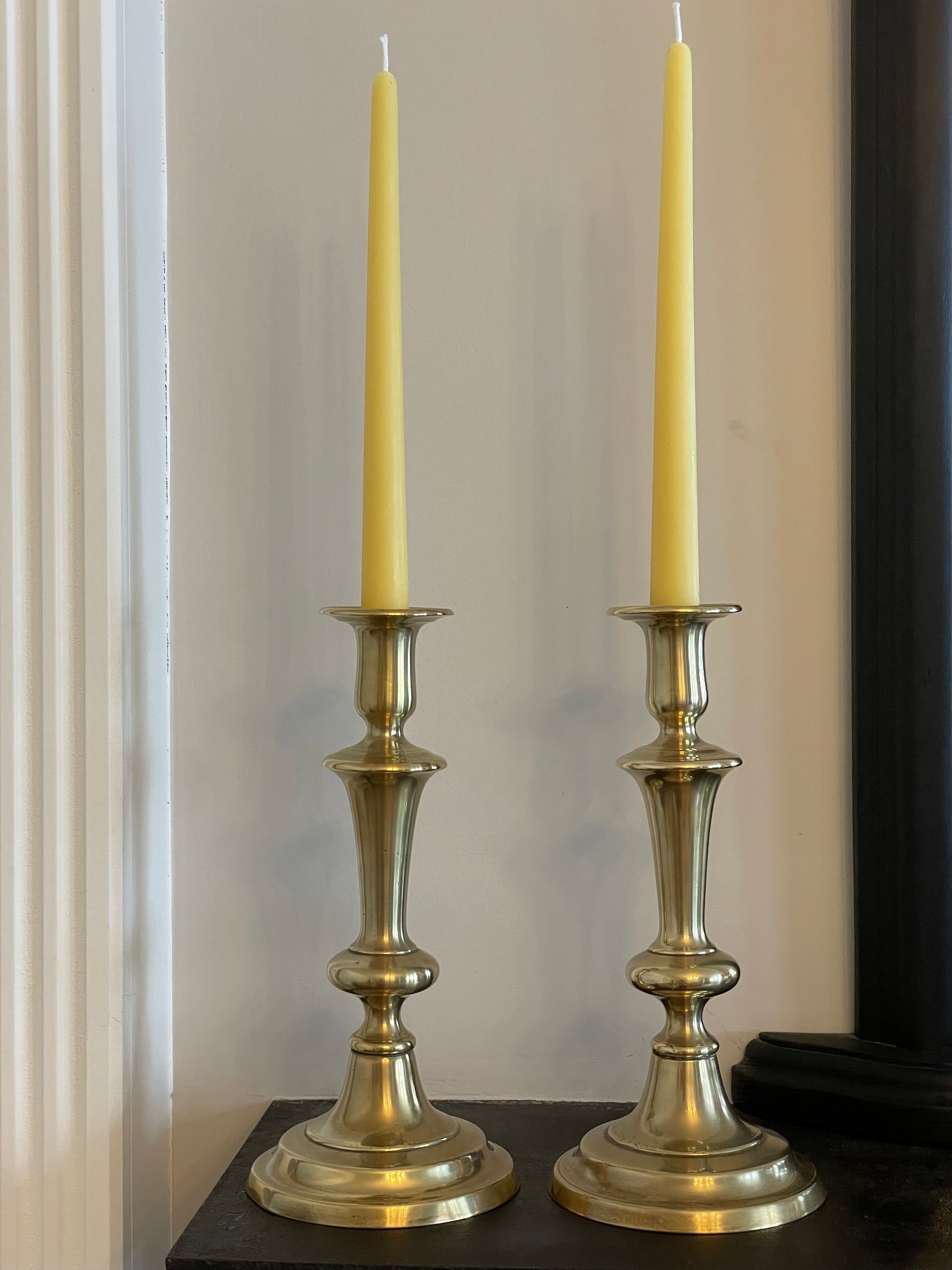 Unique pair of antique English Victorian 19th Century brass candlestic –  The London Beeswax Candle Company