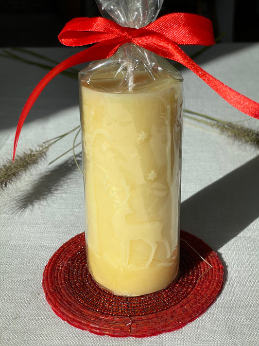 Pure Beeswax Winter Deer Pillar Candle, Christmas Candle, Slow Burning Pillar Candle, Cosy Winter Candle Gift, Eco-friendly candle and gifting, Handmade from 100% beeswax sourced from small-scale London beekeepers