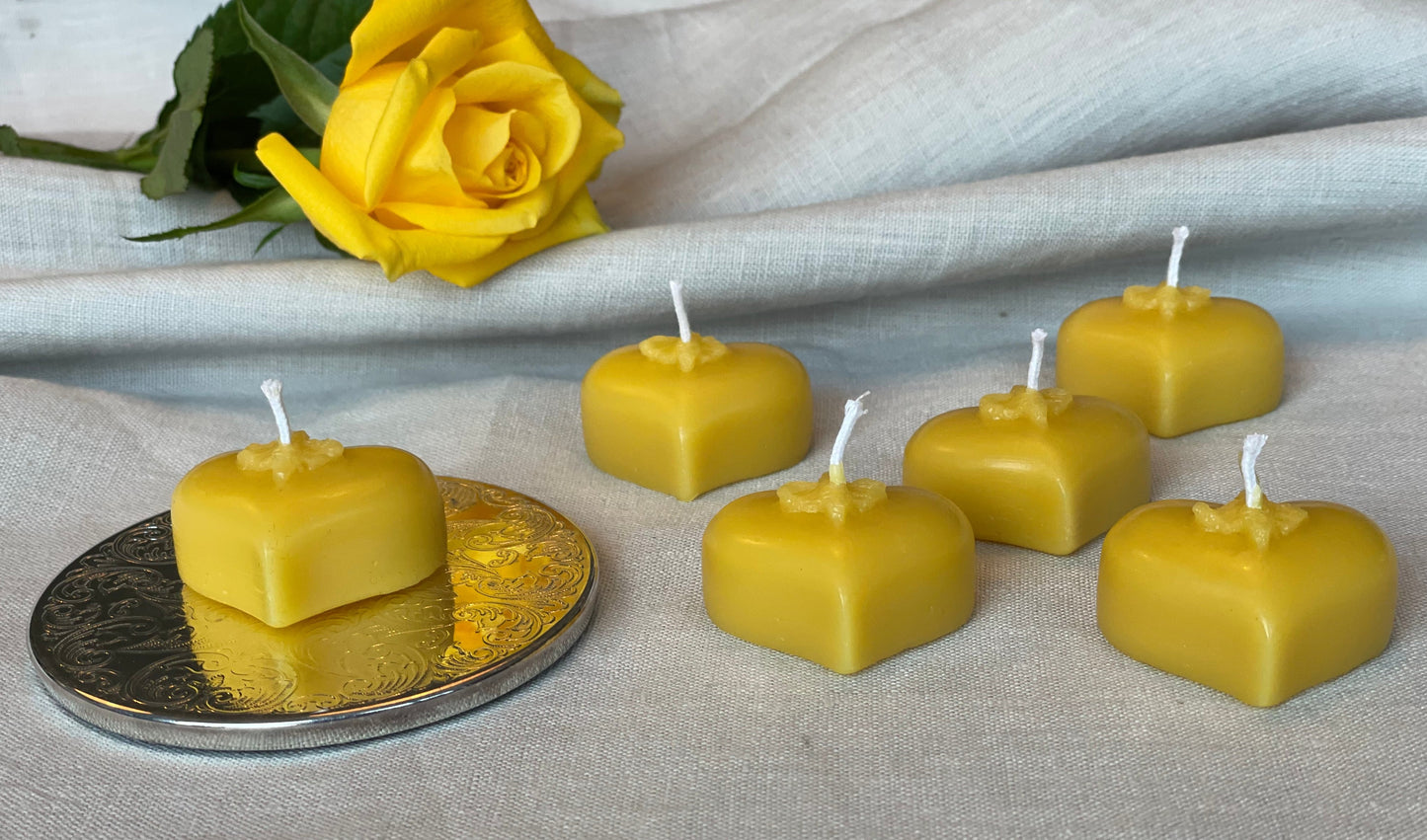 6 Pure Beeswax Bee Heart Tealights, Sustainable candles, Tealight candle gift set,  Zero waste refills, Candles made from 100% beeswax sourced from small-scale London beekeepers