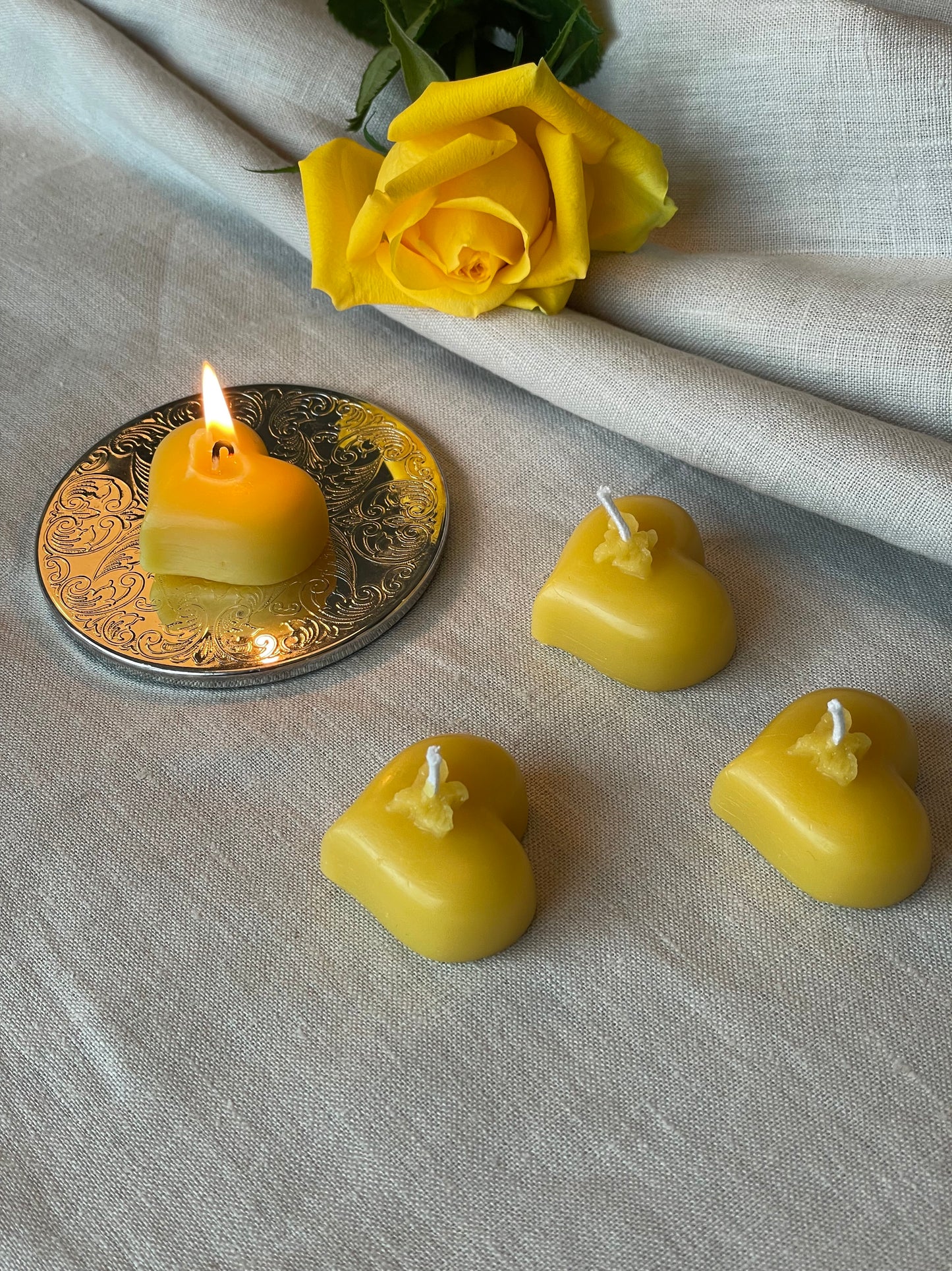 6 Pure Beeswax Bee Heart Tealights, Sustainable candles, Tealight candle gift set,  Zero waste refills, Candles made from 100% beeswax sourced from small-scale London beekeepers