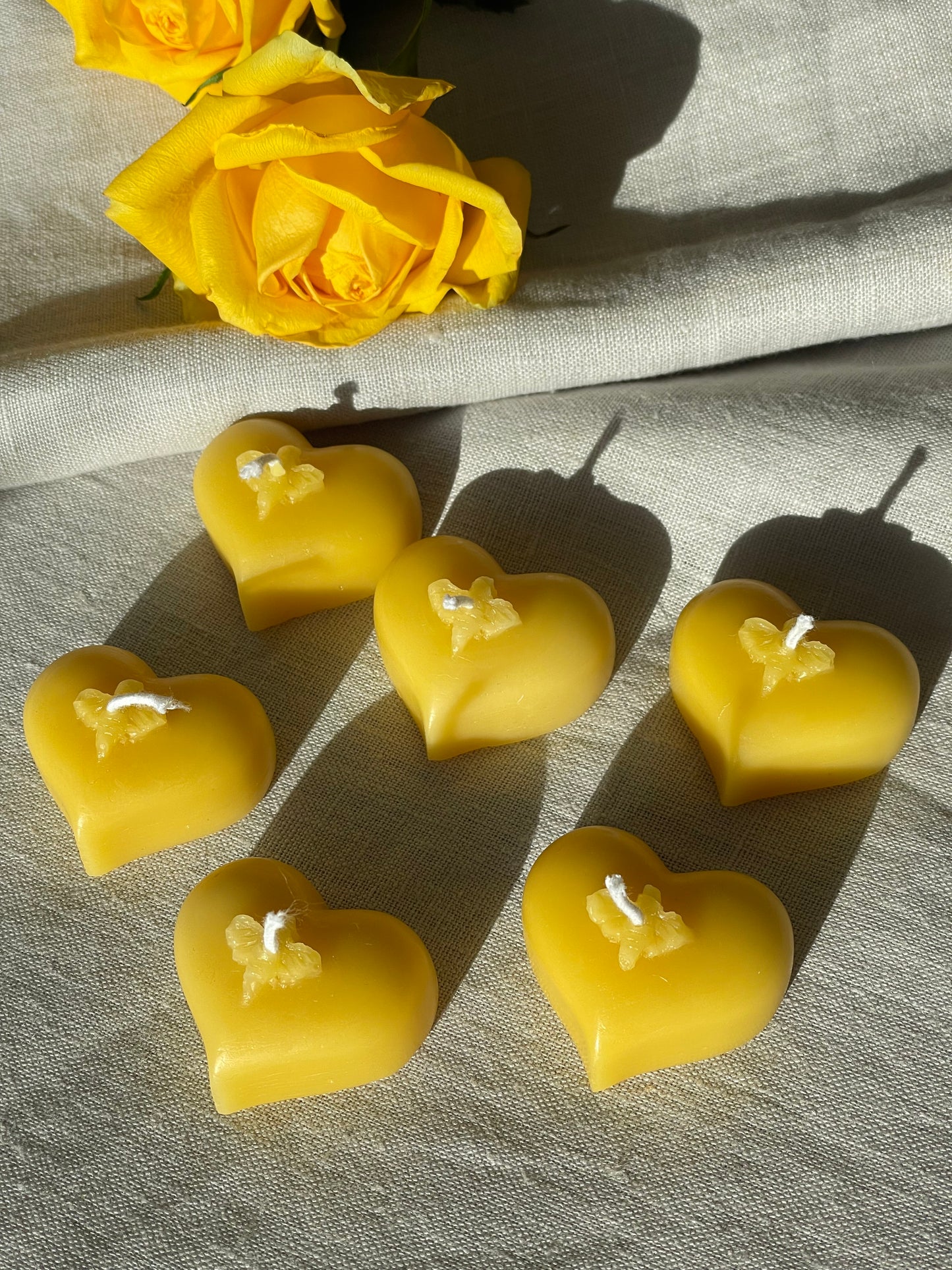 6 Pure Beeswax Bee Heart Tealights, Sustainable candles, Tealight candle gift set,  Zero waste refills, Candles made from 100% beeswax sourced from small-scale London beekeepers