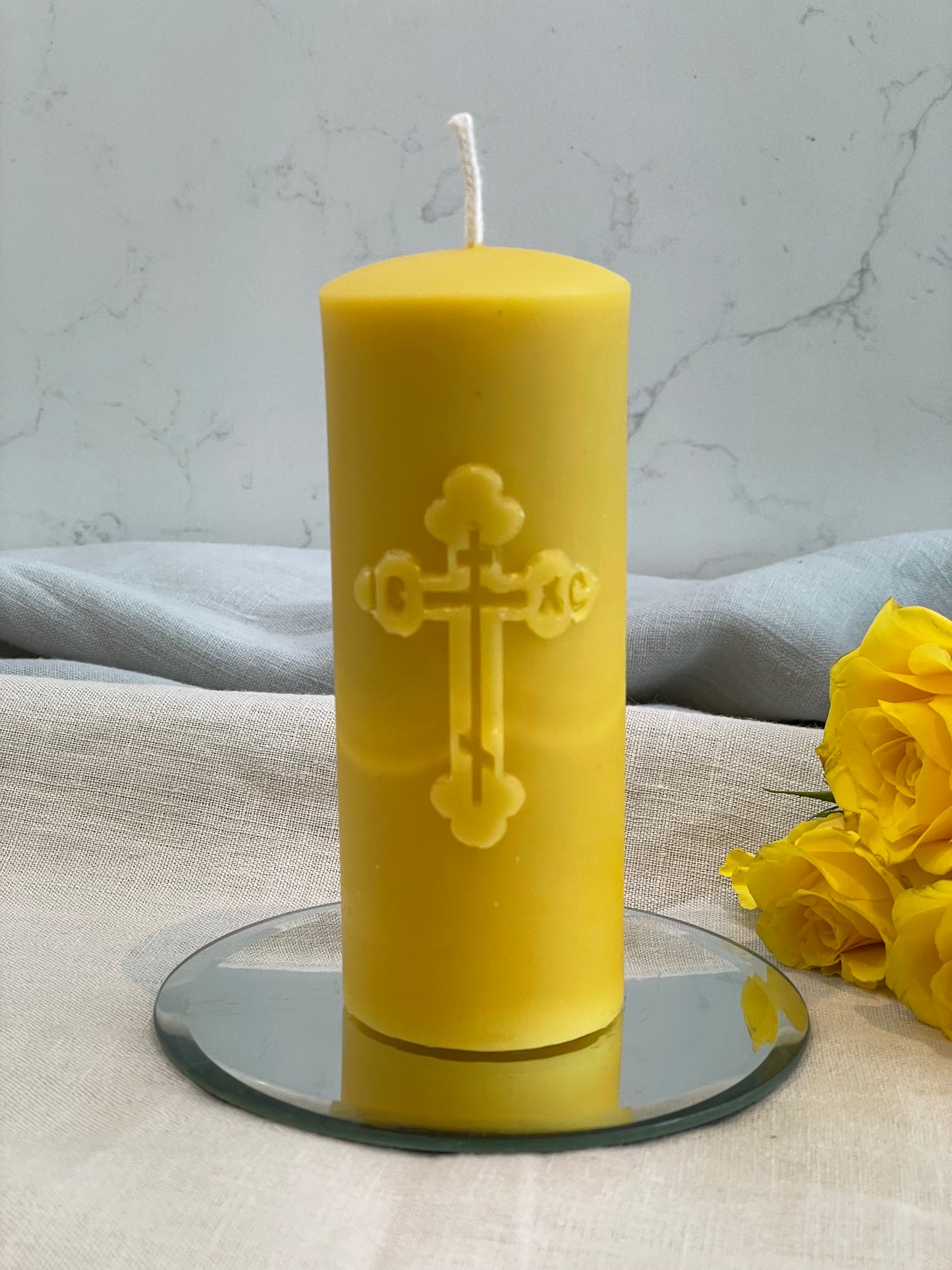 Large Orthodox Church Pure Beeswax pillar candle, Religious candle, Memorial candle, Meditation candle, First Communion gift, Religious act, Ritual, Prayer, Candles made from 100% pure beeswax sourced from small-scale London beekeepers