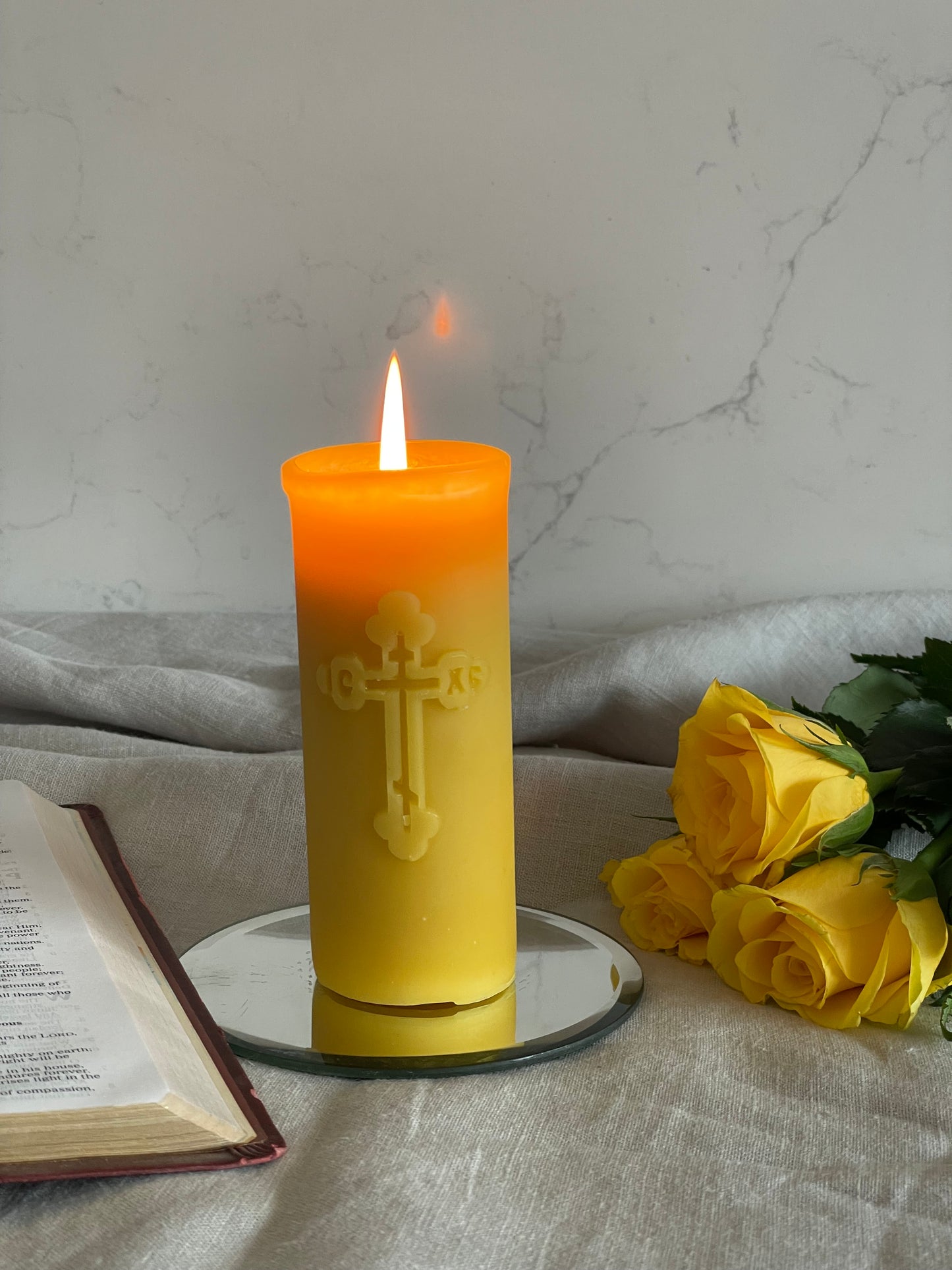 Large Orthodox Church Pure Beeswax pillar candle, Religious candle, Memorial candle, Meditation candle, First Communion gift, Religious act, Ritual, Prayer, Candles made from 100% pure beeswax sourced from small-scale London beekeepers