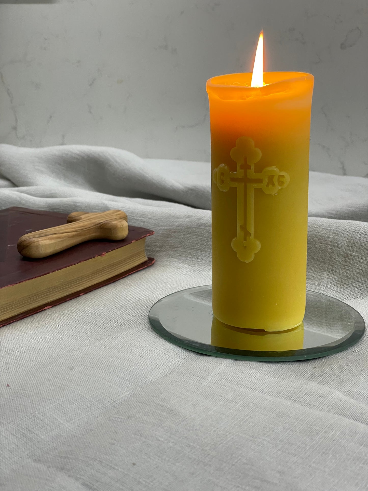 Large Orthodox Church Pure Beeswax pillar candle, Religious candle, Memorial candle, Meditation candle, First Communion gift, Religious act, Ritual, Prayer, Candles made from 100% pure beeswax sourced from small-scale London beekeepers