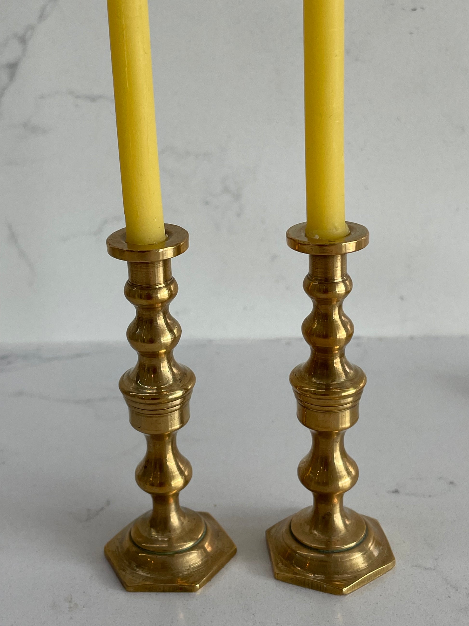 A beautiful pair of vintage brass mini (7cm) candlestick holders with – The  London Beeswax Candle Company