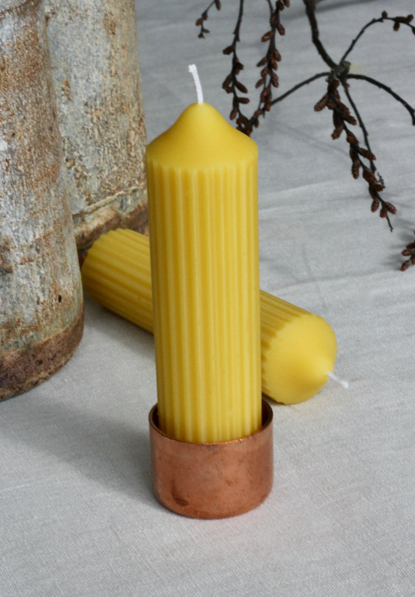 Pure beeswax fluted pillar candles, Candles made from 100% pure beeswax sourced from small-scale London beekeepers