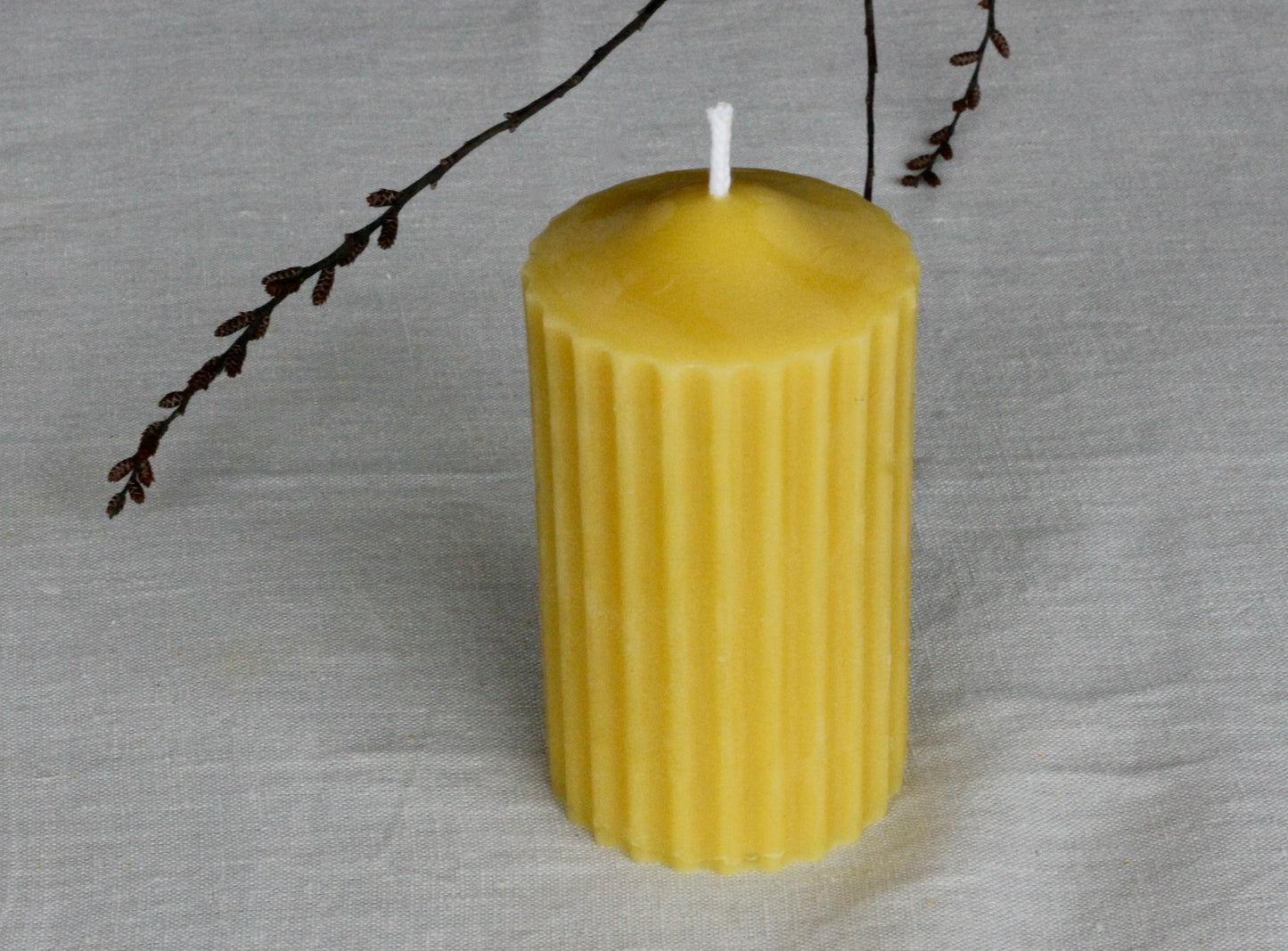 Pure beeswax fluted pillar candles, Candles made from 100% pure beeswax sourced from small-scale London beekeepers