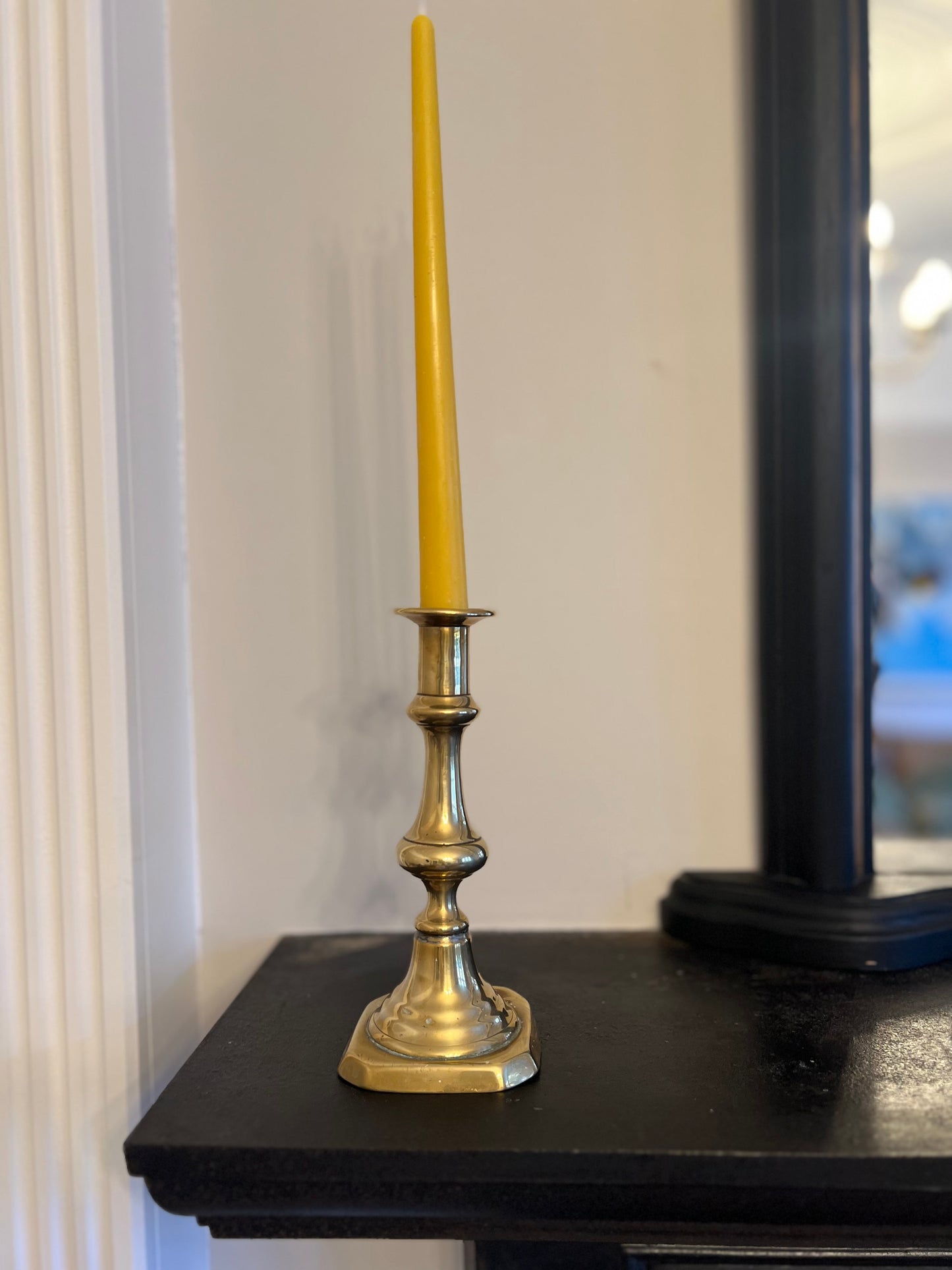 Five beautiful, unique antique candlestick holders with a matching pure London beeswax candle. Vintage brass candlestick gift. Dinner candle gift set. Eco beeswax candle gift. Unique gift set. Victorian ornate candle holder.