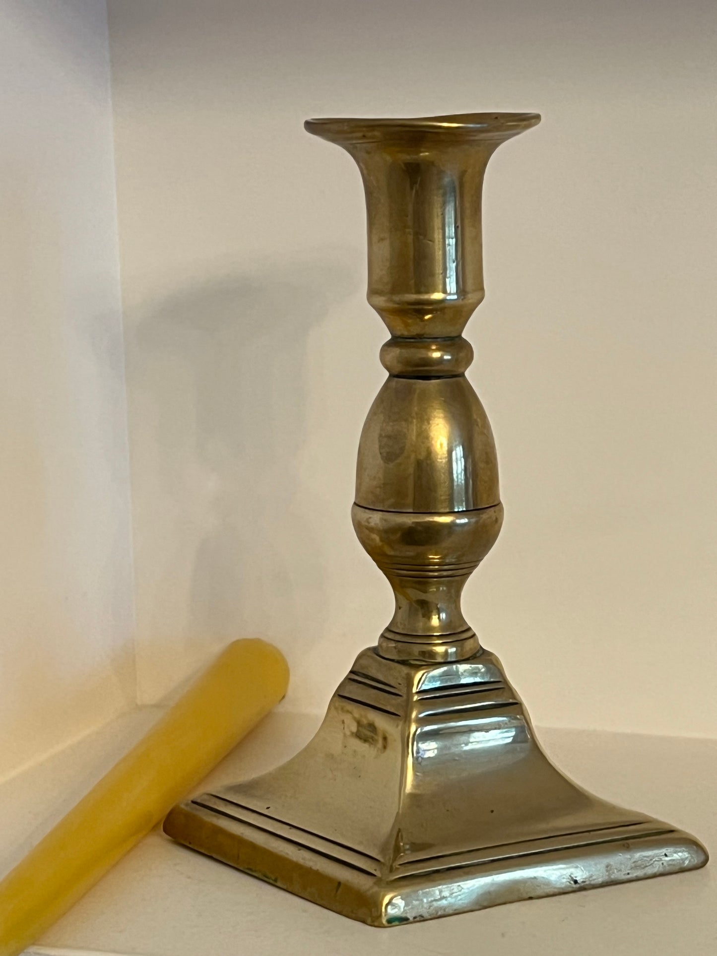 Five beautiful, unique antique candlestick holders with a matching pure London beeswax candle. Vintage brass candlestick gift. Dinner candle gift set. Eco beeswax candle gift. Unique gift set. Victorian ornate candle holder.