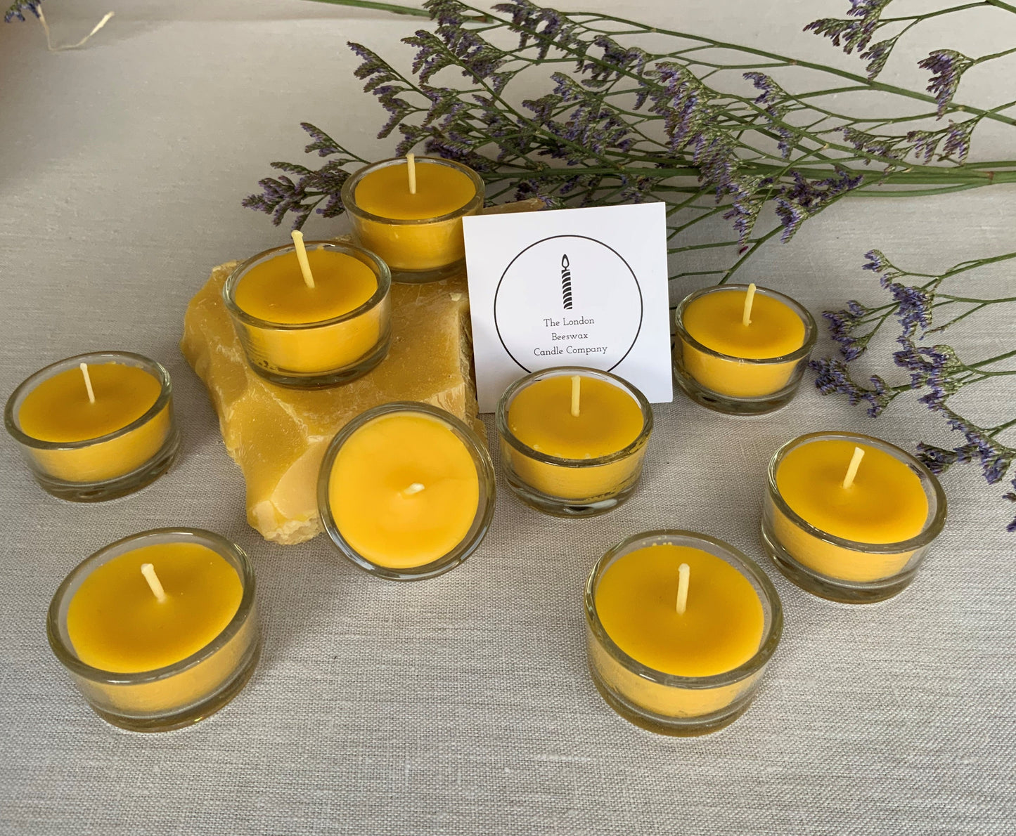 Pure beeswax tealight in glass holder, Zero waste refills, Candles made from 100% pure beeswax sourced from small-scale London beekeepers, Sustainable candle light