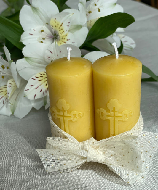 Set of 2 pure beeswax Orthodox Church pillar candles, Religious candle, Memorial candle, Meditation candle, Candles made from 100% pure beeswax sourced from small-scale London beekeepers