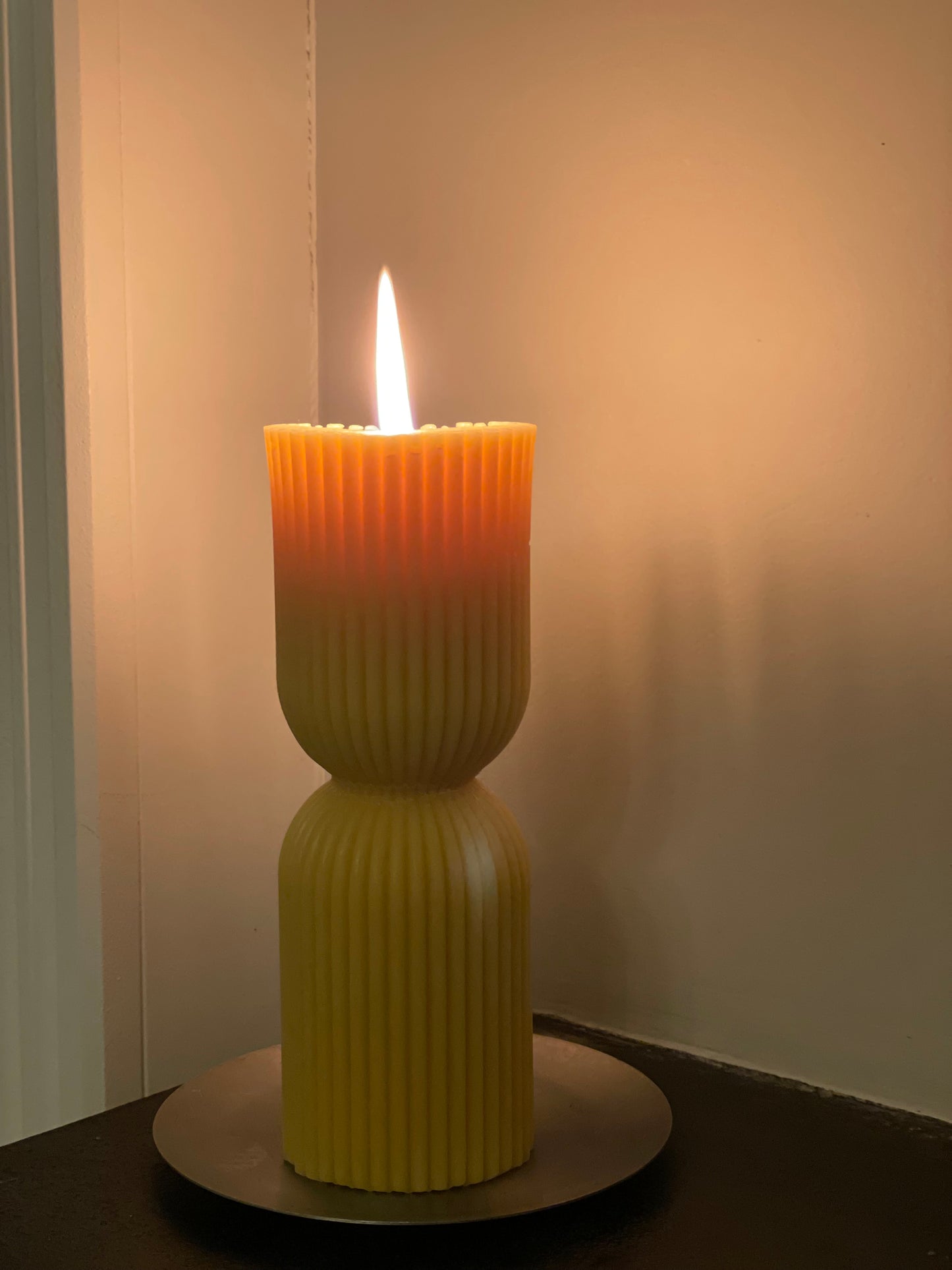 Luxury Hourglass Pillar Pure Beeswax Candle, Slow burning & smokeless, Sculpturally beautiful candle to burn, Eco-friendly luxury natural gift, Handmade supporting urban London beekeepers