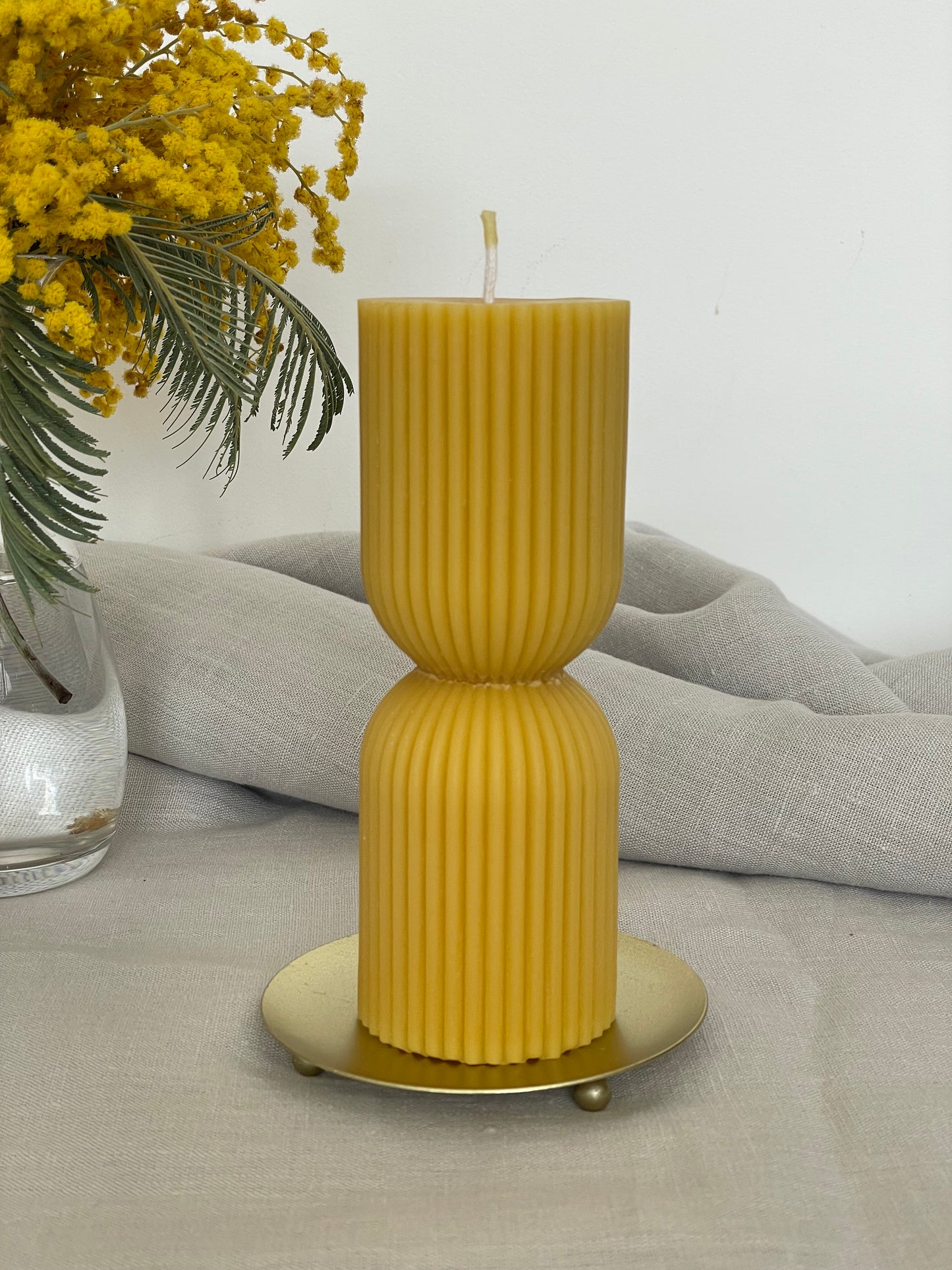 Luxury Hourglass Pillar Pure Beeswax Candle, Slow burning & smokeless, Sculpturally beautiful candle to burn, Eco-friendly luxury natural gift, Handmade supporting urban London beekeepers