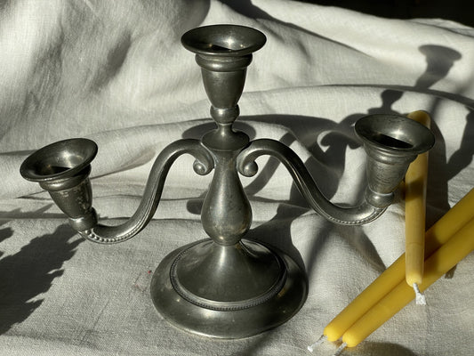 Stunning vintage solid pewter candelabra with 3 pure London beeswax dinner candle gift set. KDM Royal Daalderop Holland.  Vintage small pewter decor, Candle light, Unique Christmas gift